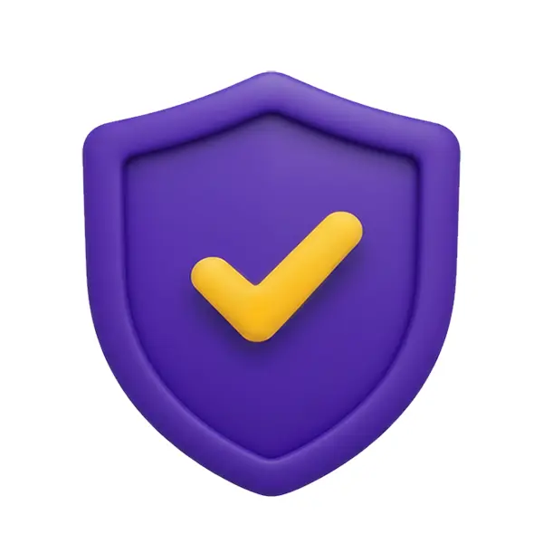 Purple shield with a yellow checkmark in the center.
