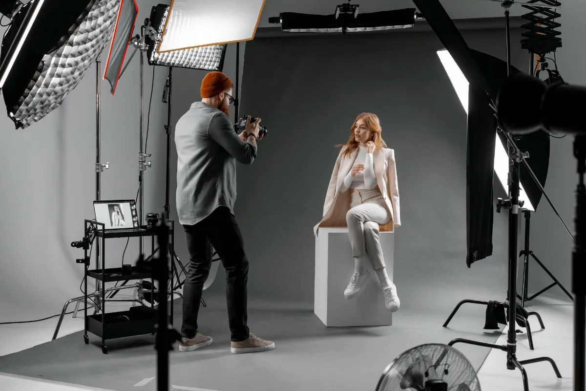 Actor being filmed in a studio, symbolizing financial planning and banking for film and television performers.